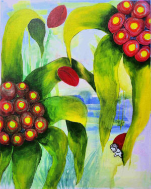 2026-1-Gardiens-du-vivant-Rubelline-aquarelle-et-acrylique-sur-toile-de-coton-50x40cm-Dominique-Dorla-Artiste-Ile-de-la-Reunion