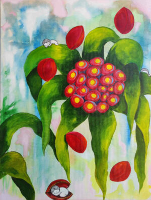 2026-12-Gardiens-du-vivant-aquarelle-et-acrylique-sur-toile-de-coton-80x65cm-Dominique-Dorla-Artiste-Ile-de-la-Reunion
