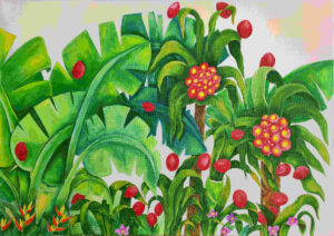 2026-8-Gardiens-du-vivant-aquarelle-et-acrylique-sur-toile-de-coton-65x92cm-Dominique-Dorla-Artiste-Ile-de-la-Reunion